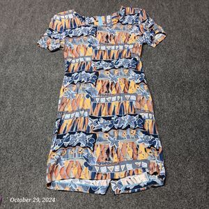 Vintage My Michelle Shirt Dress Women 9 / 10 Blue Busy Floral Fair Isle Abstract